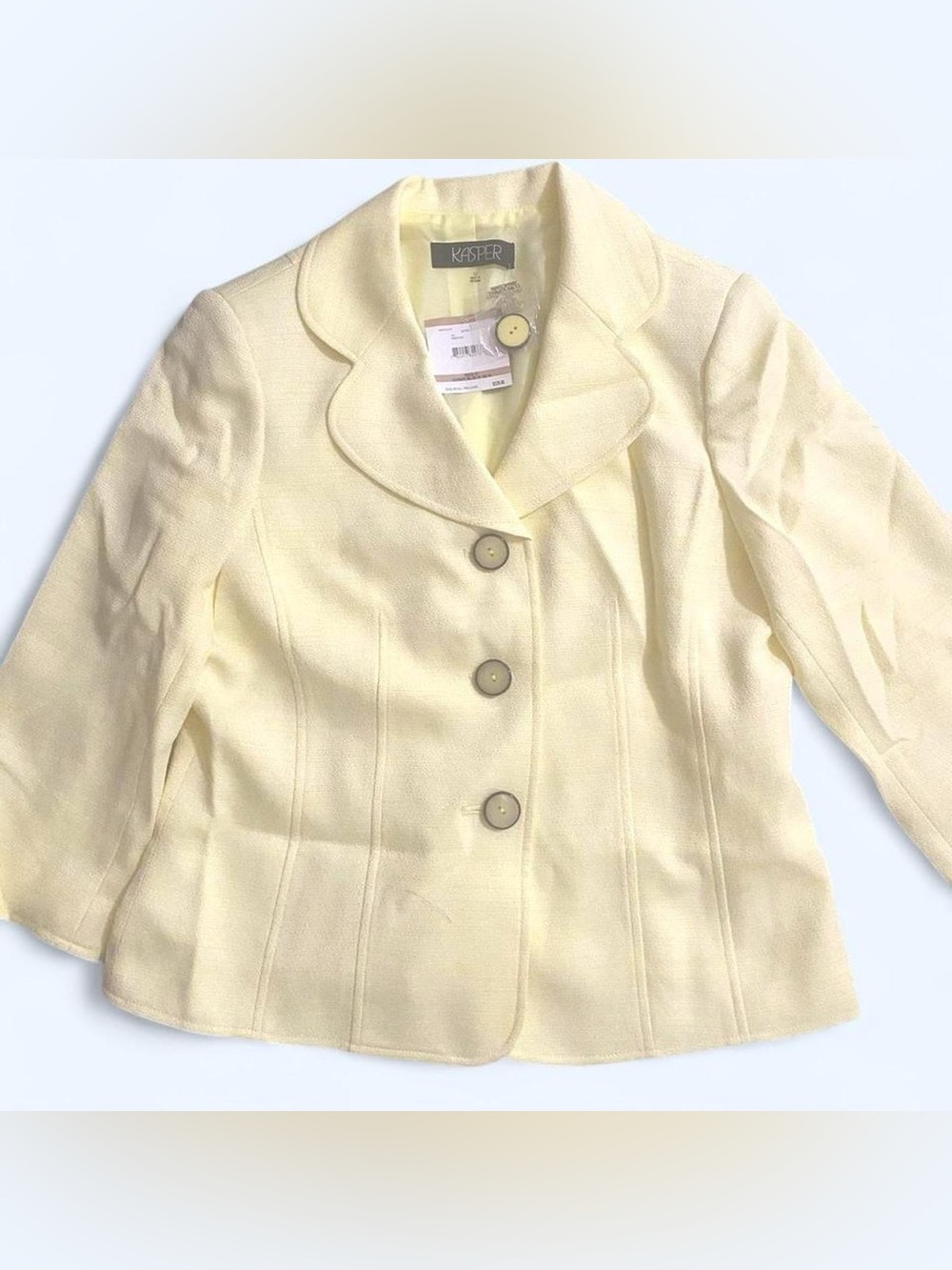 $129 NWT Kasper Vintage Buttoned Blazer Jacket Butter Creamy Yellow